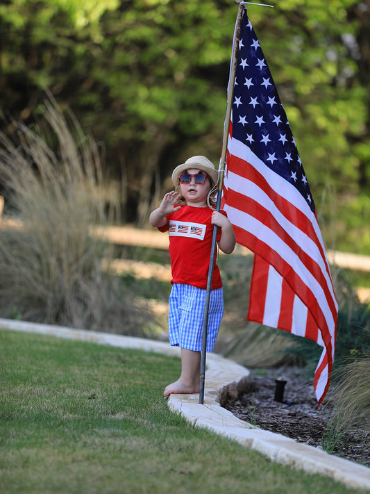 4th of july Flag Embroidery Smocking Boys Set