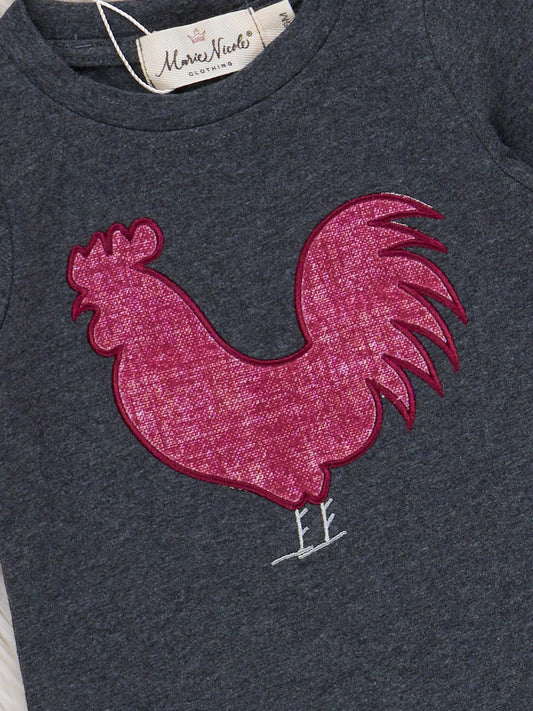 Bold Stripe Little Rooster Embroidered Romper
