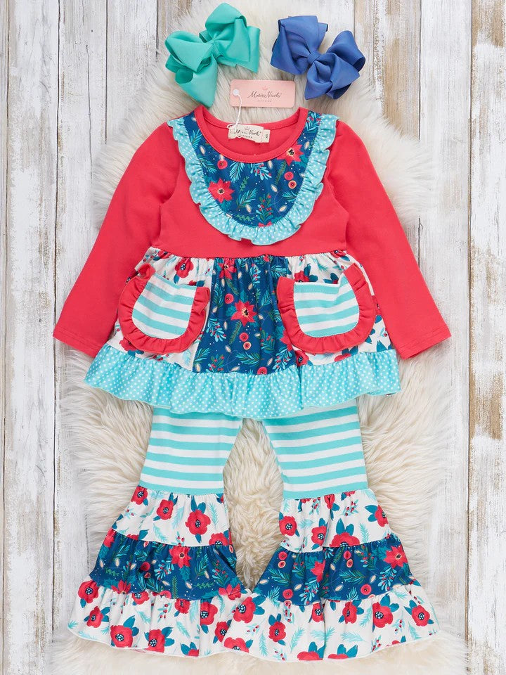 Poinsettias Pocket Flare Bells Outfit