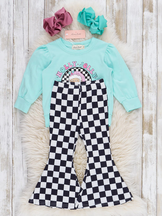Santa Checkers Bell Bottoms Outfit