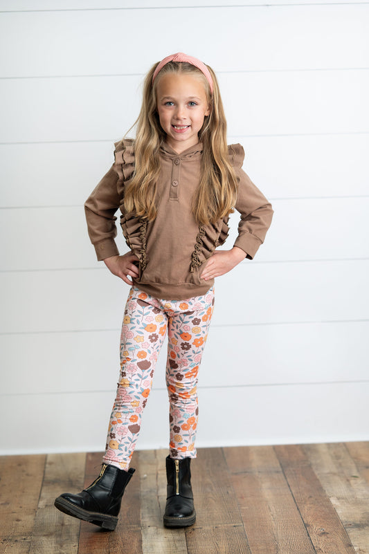Chocolate Floral Ruffle Sweater Pant Set