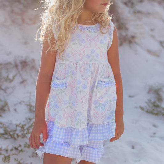 Lavender Check & Bow Short Set
