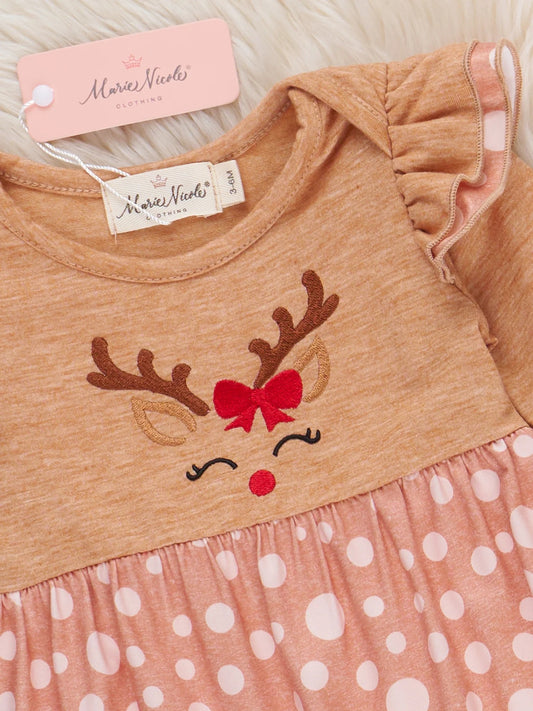 Tan Reindeer Freckles Ruffle Romper