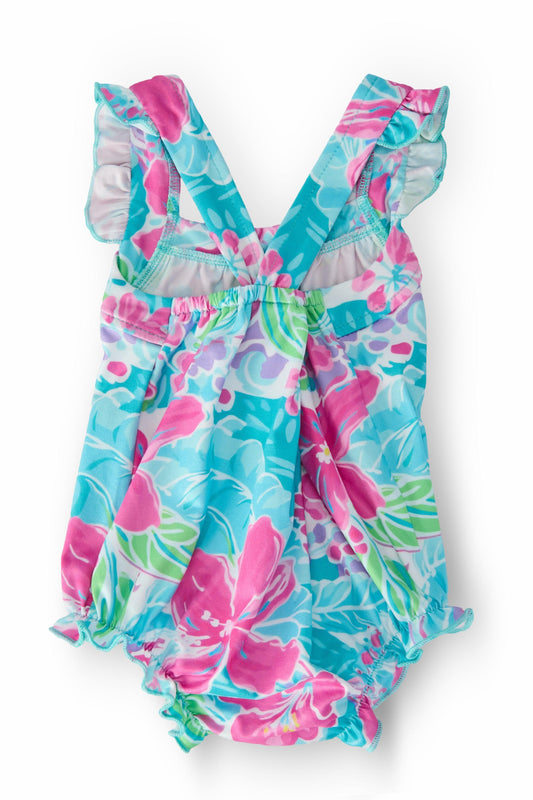 Tropical Punch Ruffle Cross Back Romper