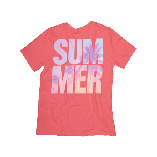 Split SUMMER Retro Graphic Tee – Palm Tree Sunset Vibes Shirt