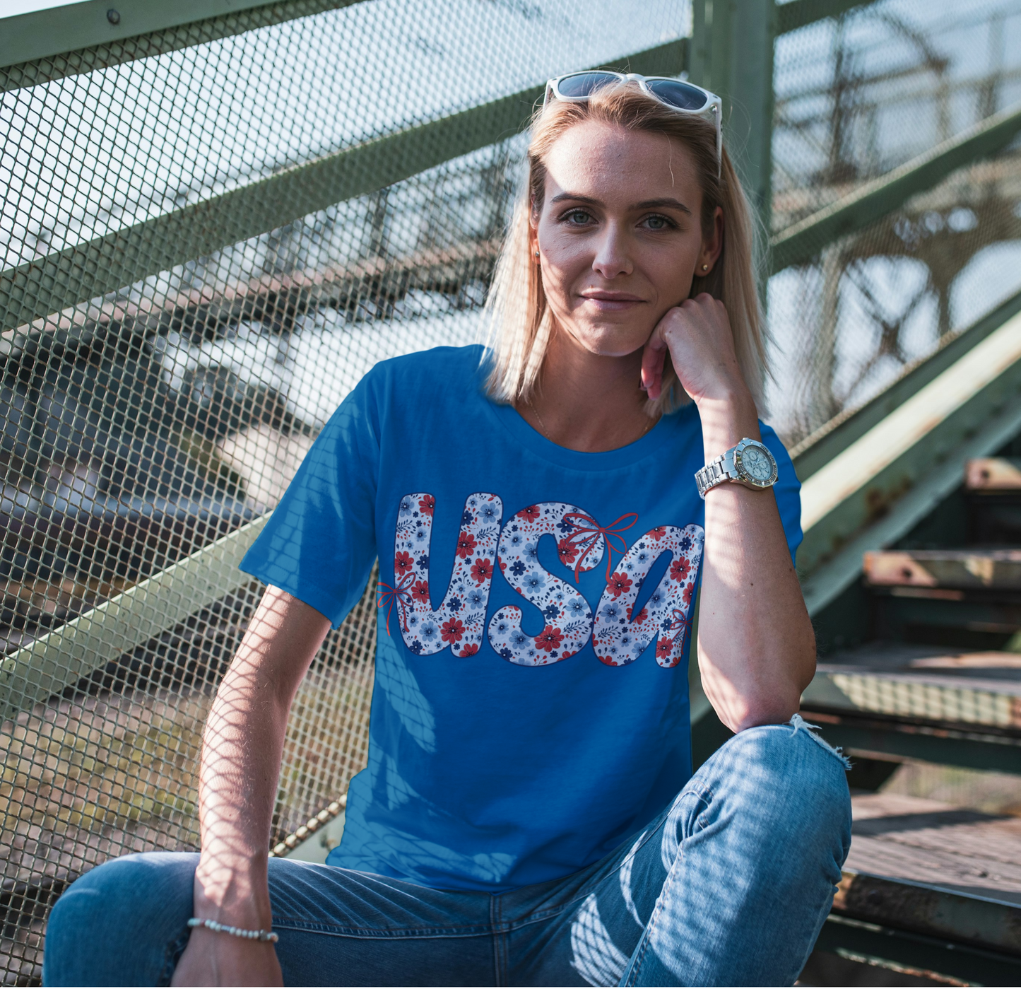 USA Floral Firework Tee – 4th of July Patriotic Shirt