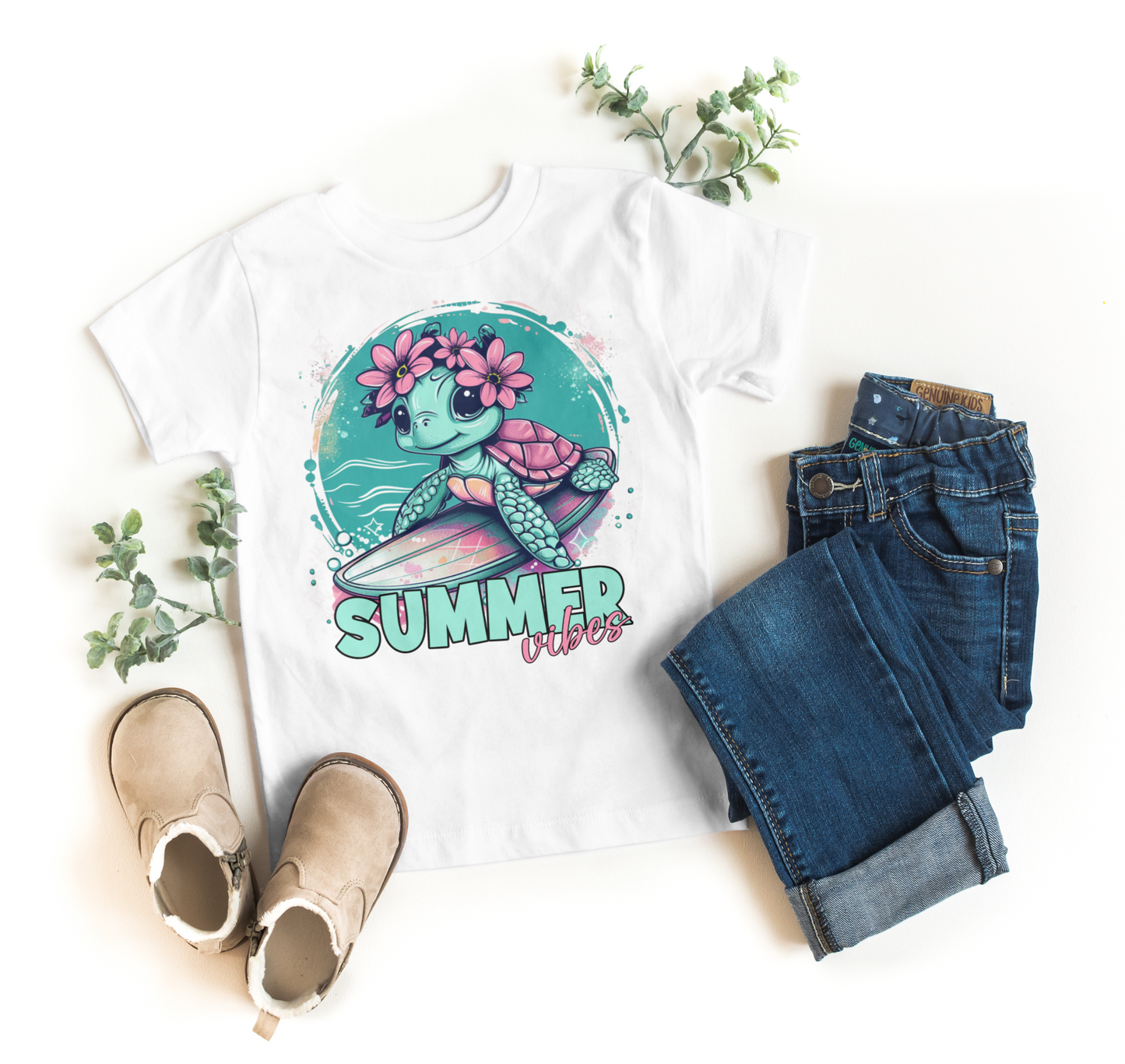 Tropical Sea Turtle Surf Girl Youth Tee – Ocean Graphic Shirt for Kids