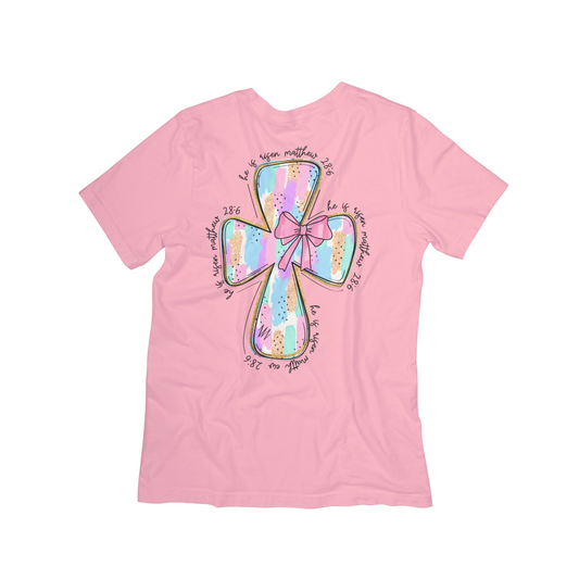 "He Is Risen" Pastel Cross T-Shirt