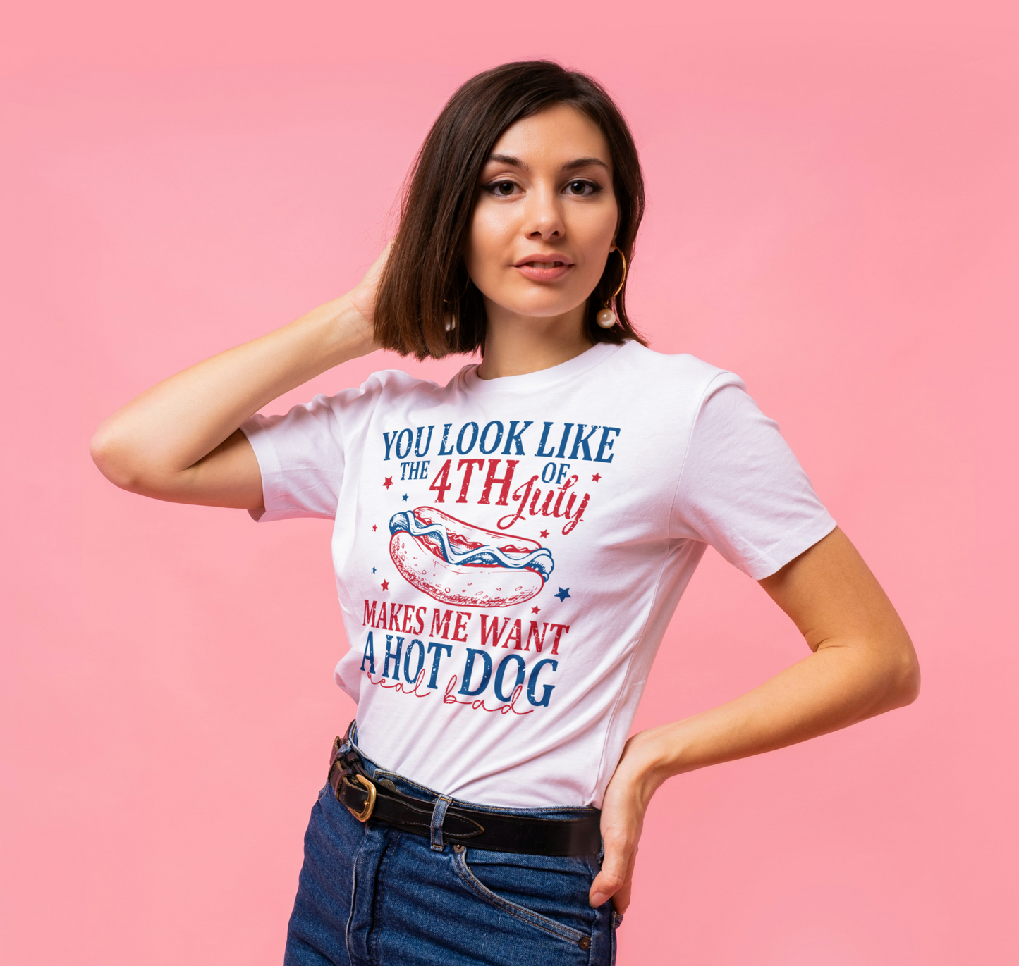 “You Look Like the 4th of July” Hot Dog Graphic Tee – Patriotic Independence Day Shirt