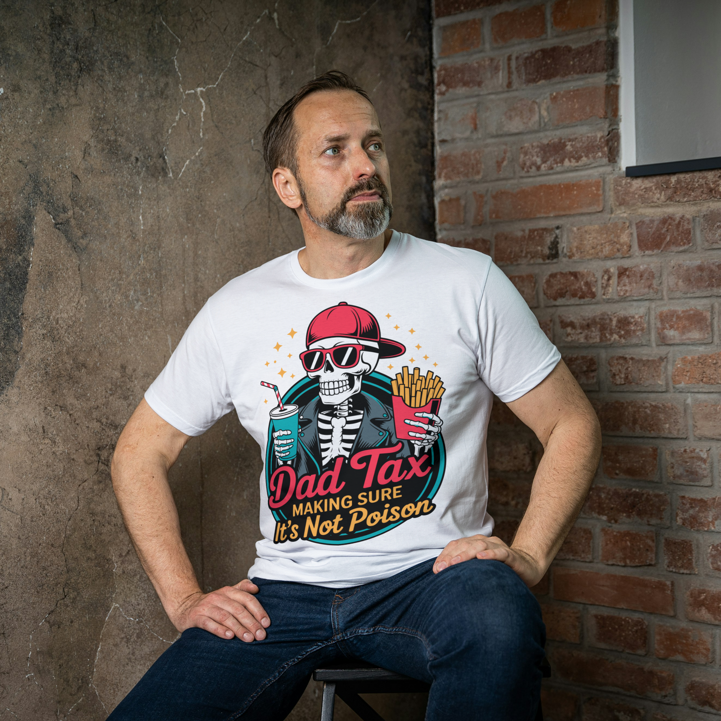 Dad Tax Funny Skeleton Tee – “Making Sure It’s Not Poison” | Cool Graphic T-Shirt for Dads