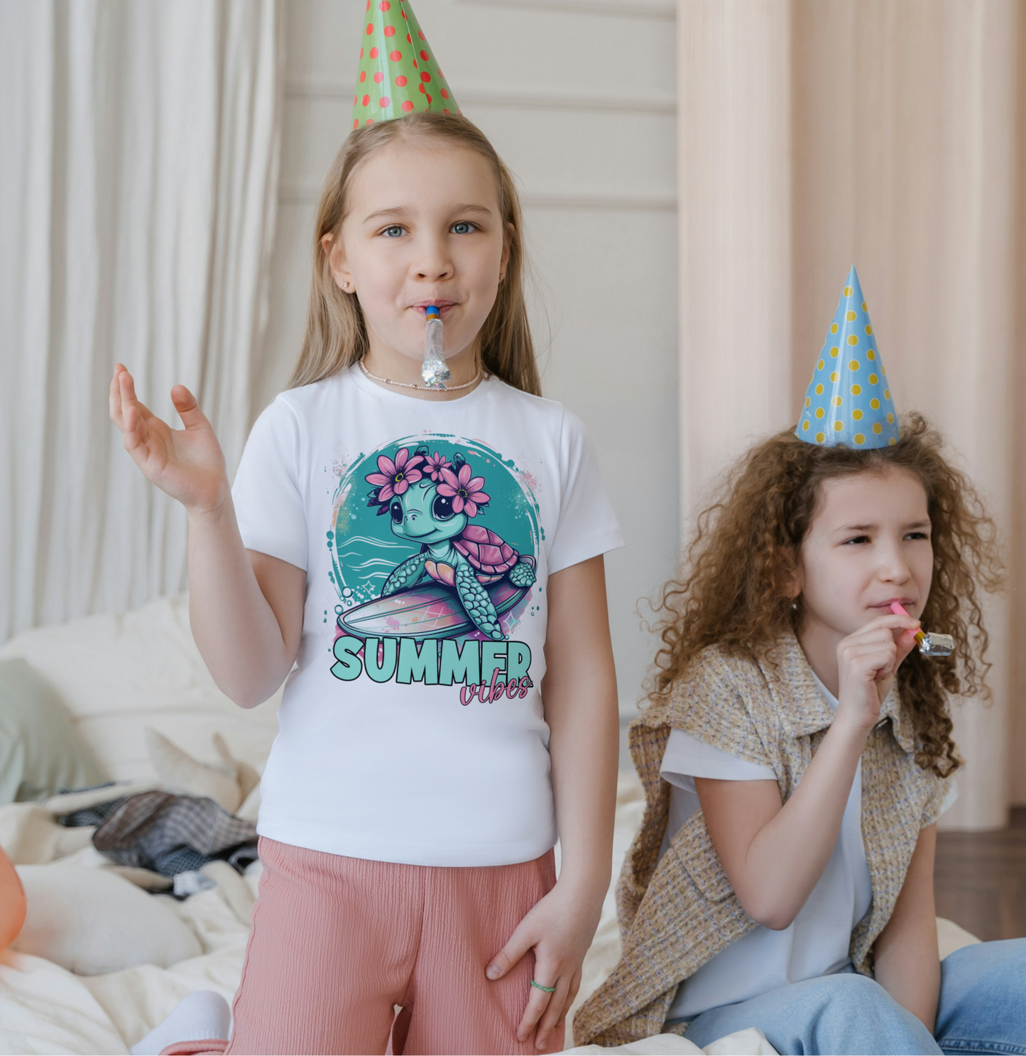 Tropical Sea Turtle Surf Girl Youth Tee – Ocean Graphic Shirt for Kids