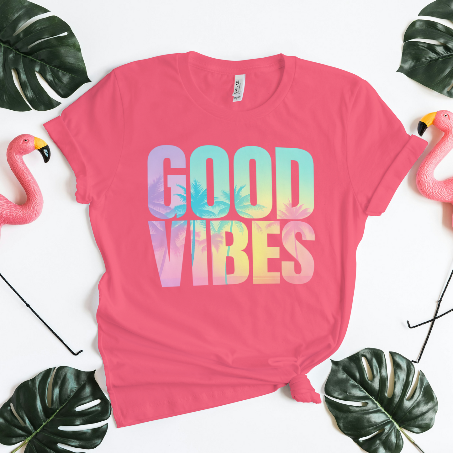 Good Vibes Youth Graphic Tee – Retro Sunset Palm Design