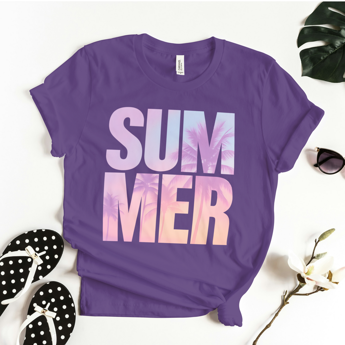 Split SUMMER Retro Graphic Tee – Palm Tree Sunset Vibes Shirt