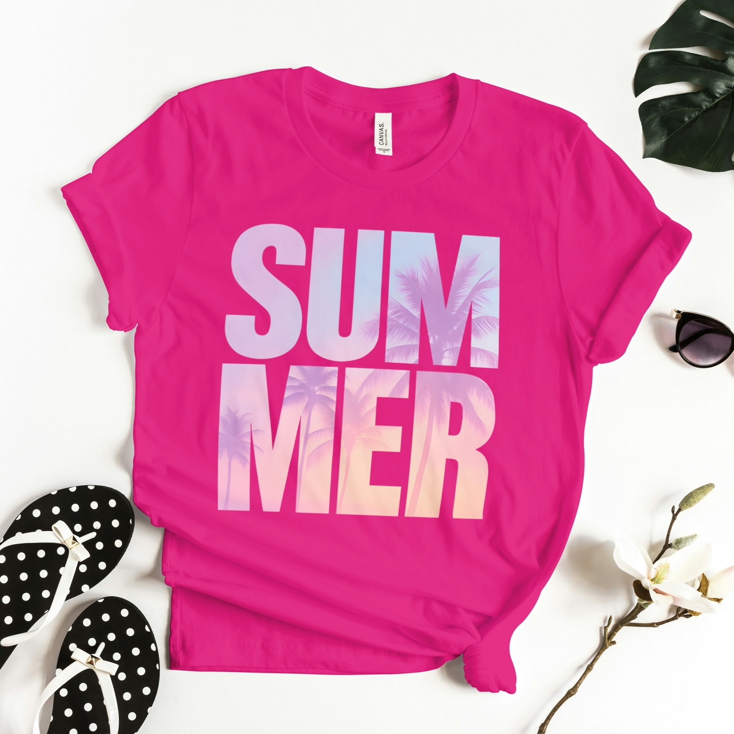 Split SUMMER Retro Graphic Tee – Palm Tree Sunset Vibes Shirt