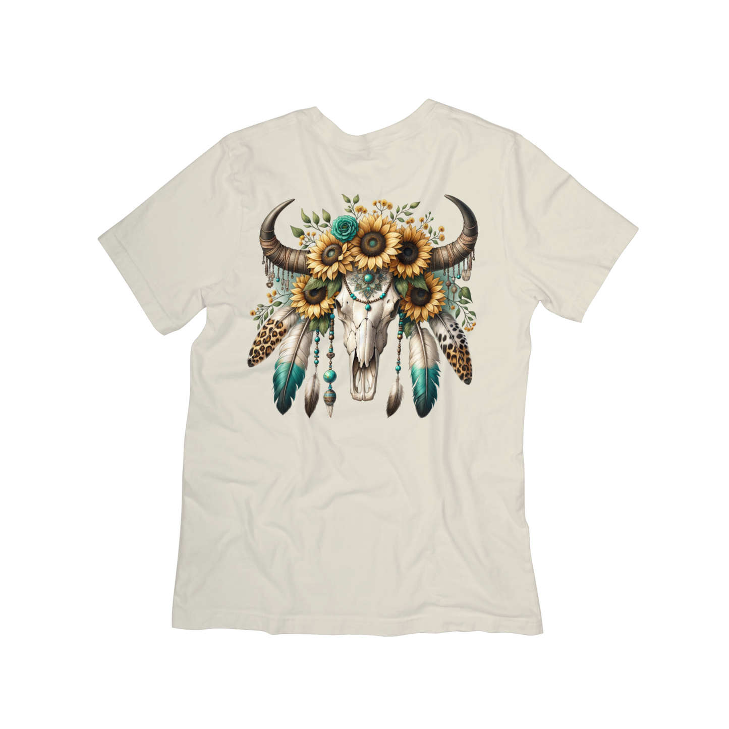 Boho Sunflower Buffalo Skull Graphic Tee