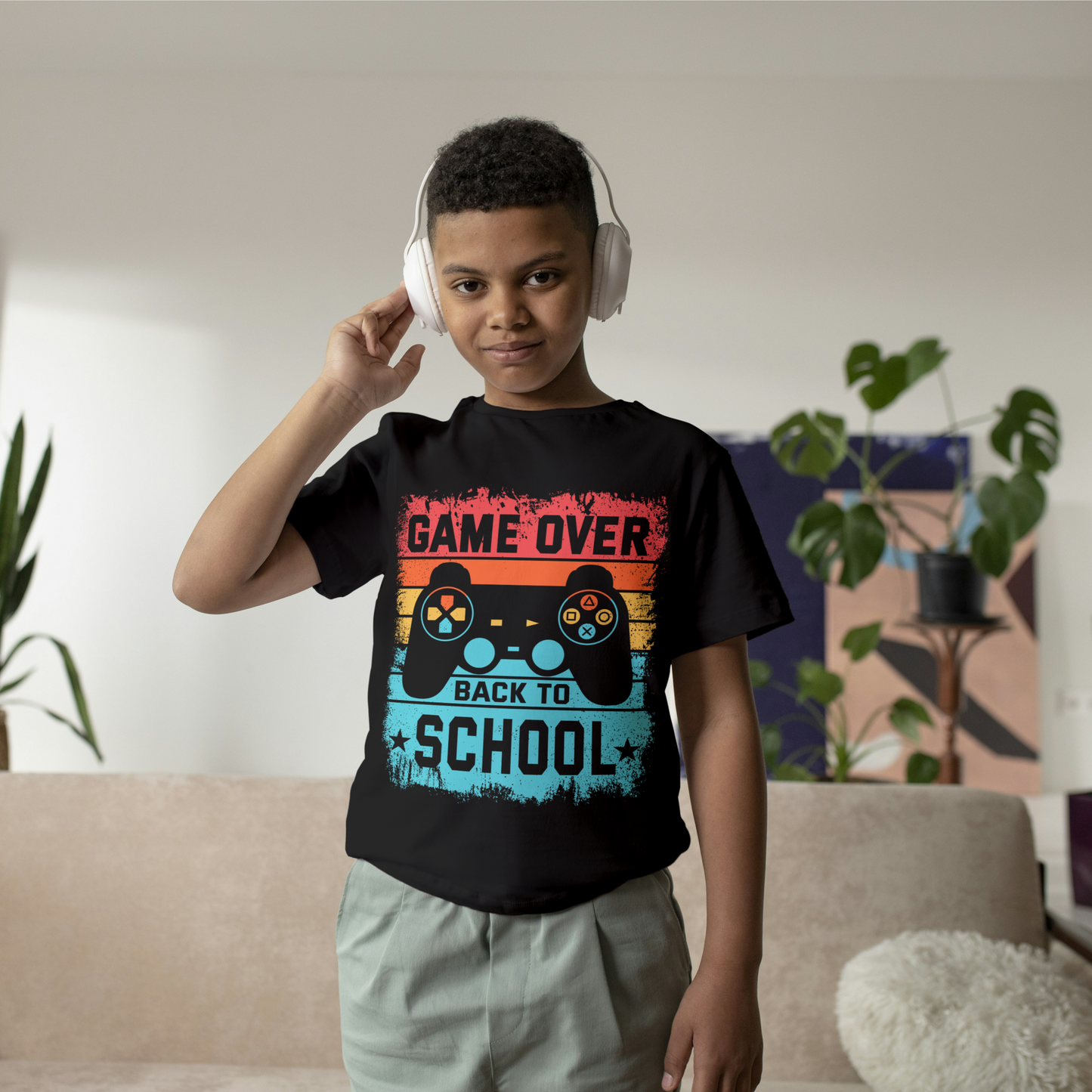 “GAME OVER – Back to School” Retro Gamer Kids Shirt (Black Only, Toddler & Youth Sizes)