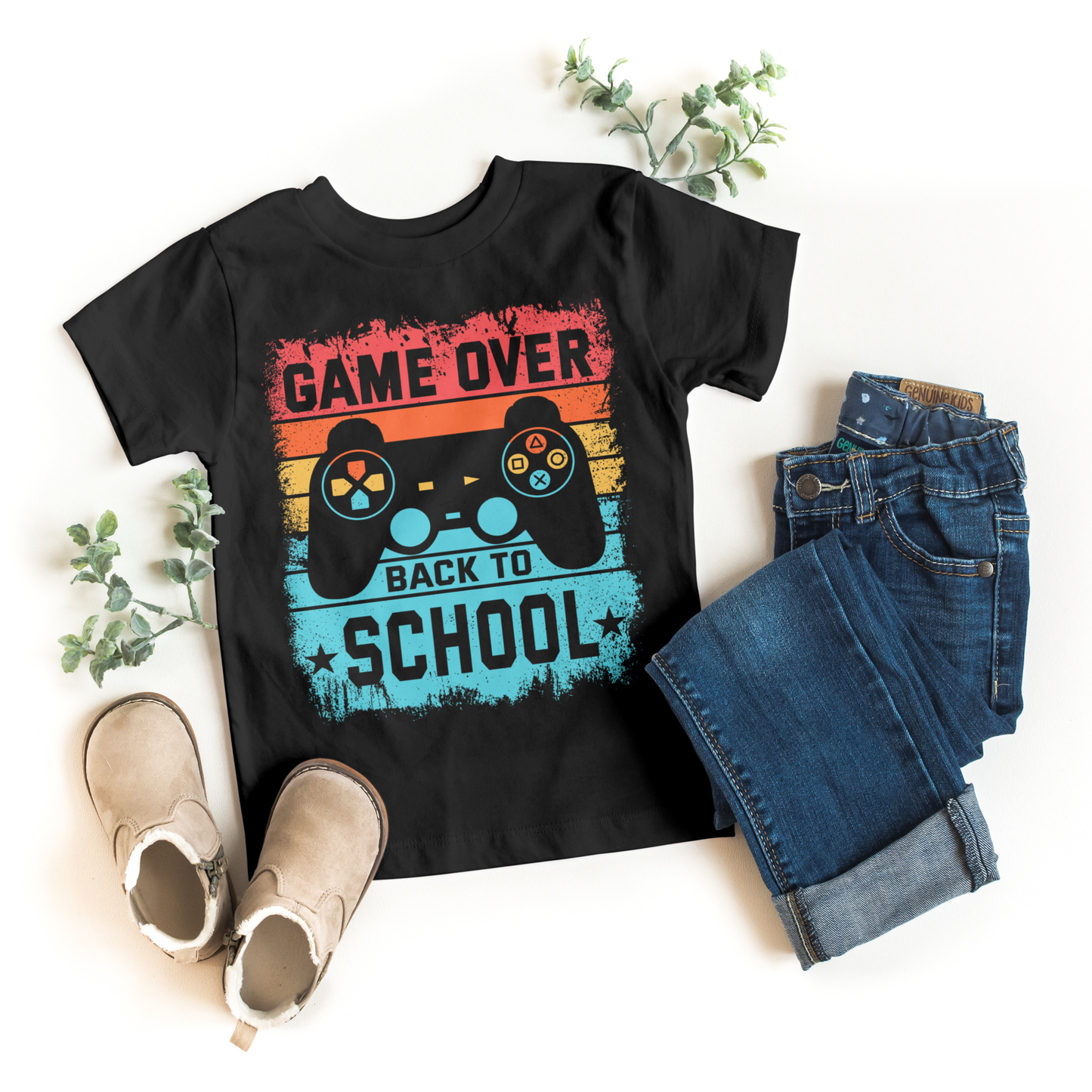 “GAME OVER – Back to School” Retro Gamer Kids Shirt (Black Only, Toddler & Youth Sizes)