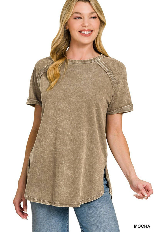 French Terry Washed Curved Hem Top