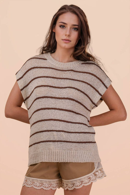 Striped Knit Sweater Vest Top
