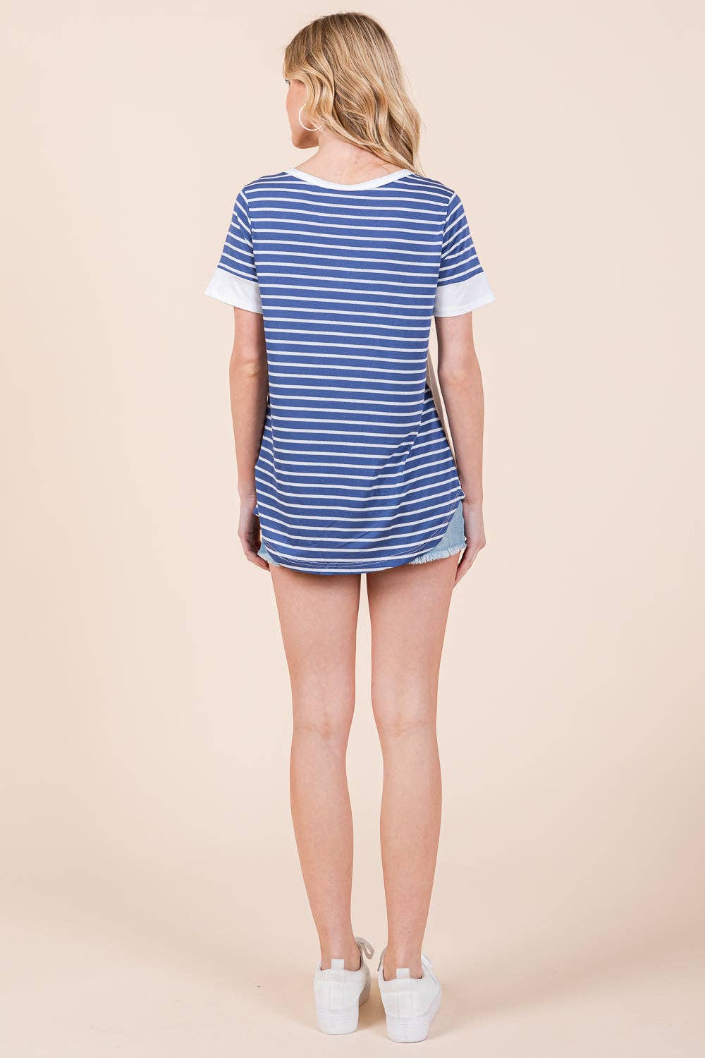 Stripe Combo Short Sleeve Top
