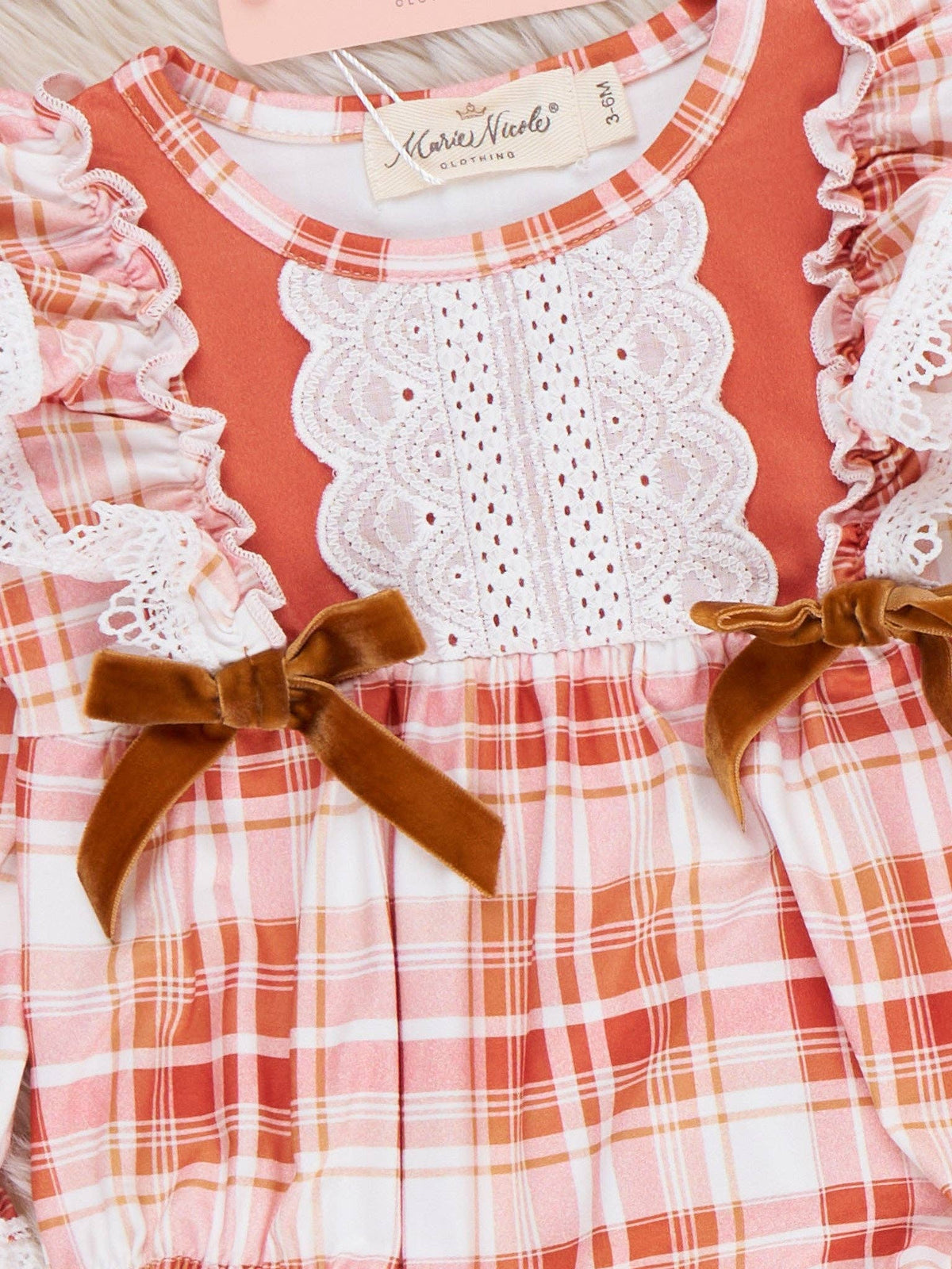 Harvest Plaid Lace Ruffle Bubble Romper