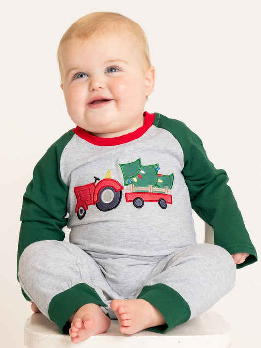 Christmas Tree Tractor Applique Raglan Romper
