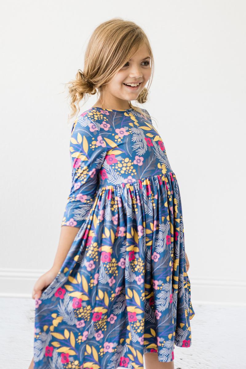 Flora 3/4 Sleeve Pocket Twirl Dress