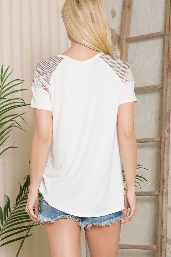 Multi Fabric Short Sleeve Top