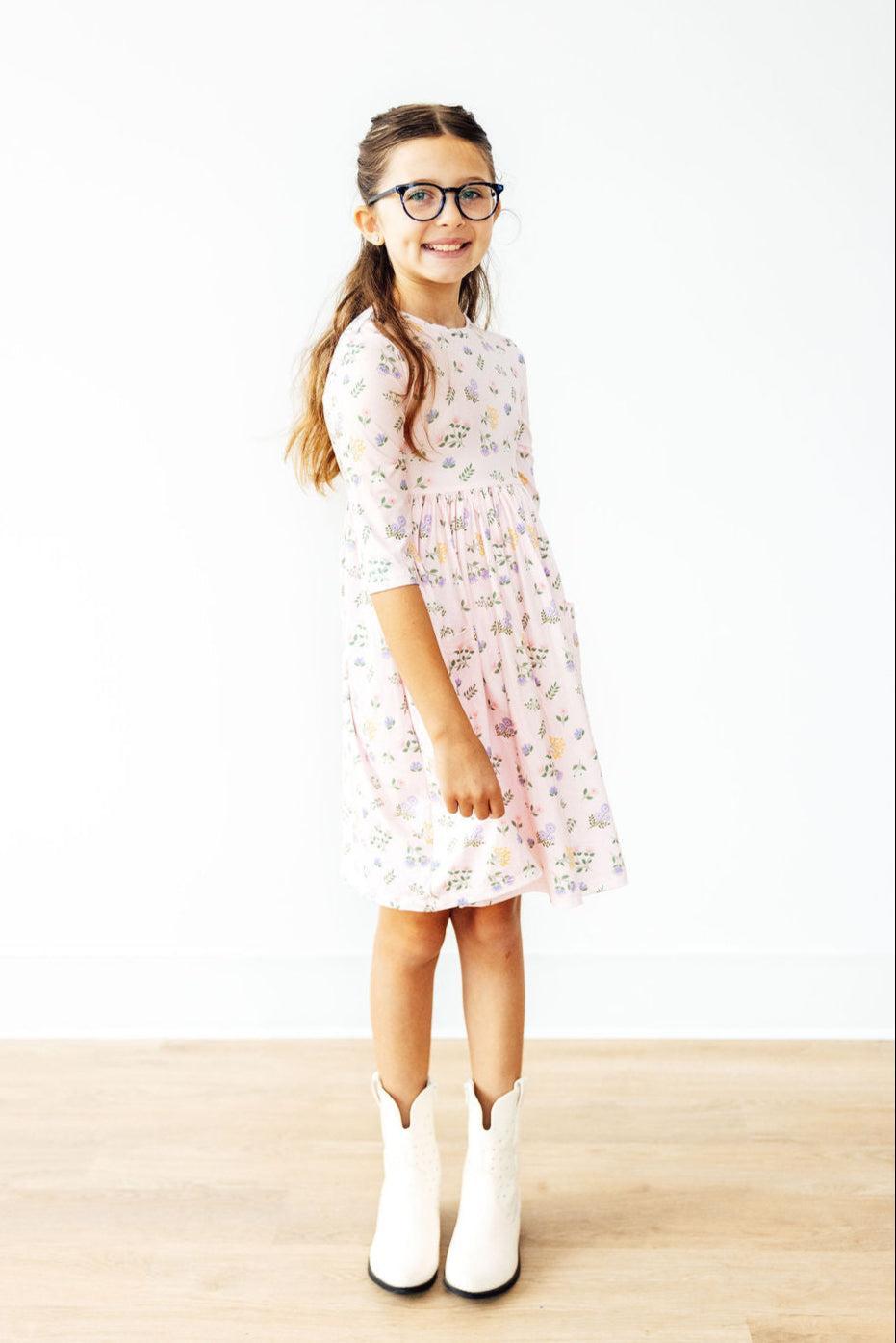 Pastel Petals 3/4 Sleeve Pocket Twirl Dress