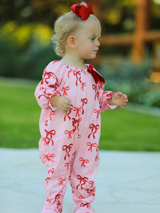Bow Print Baby Girls Romper
