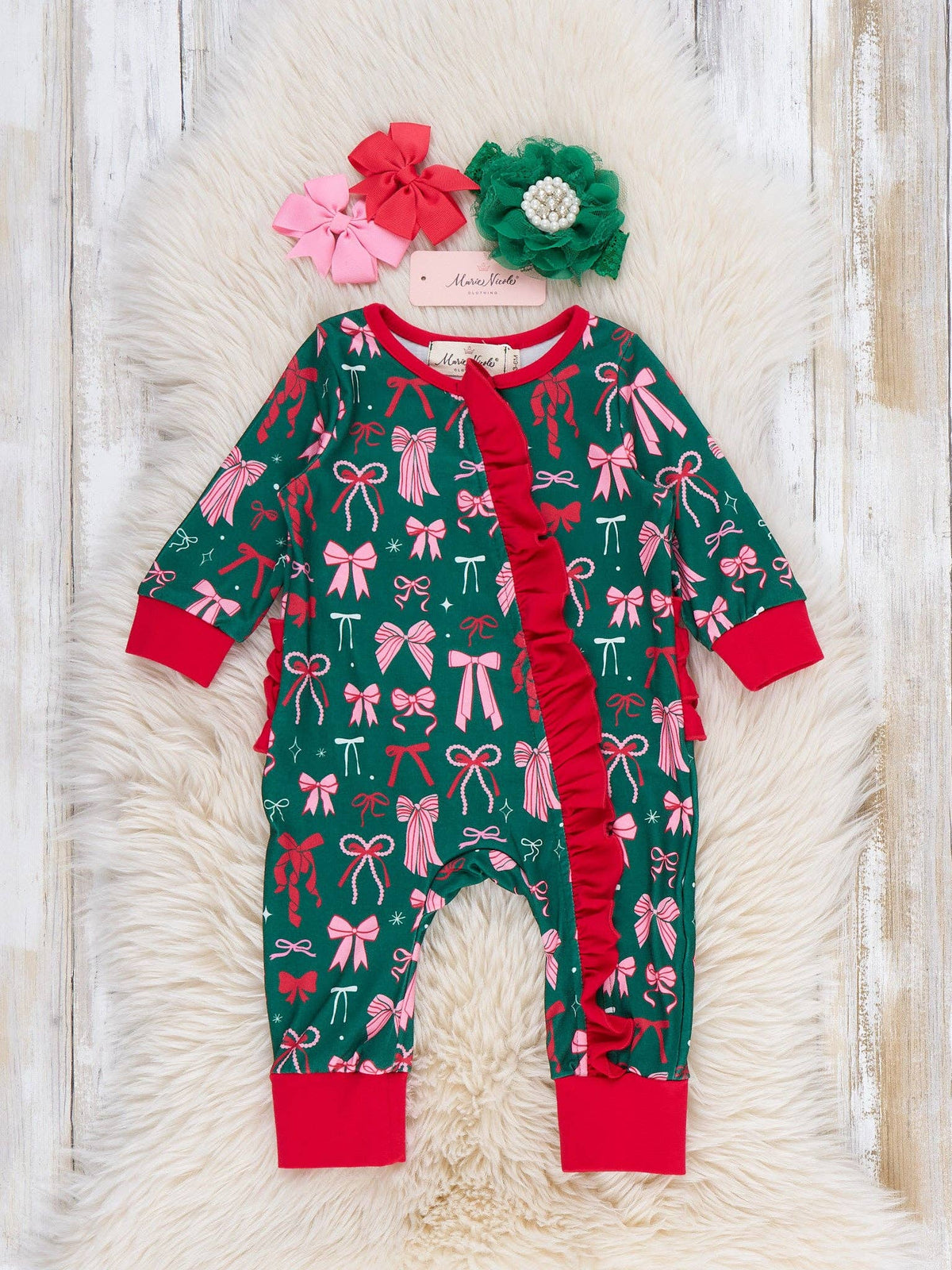 Merry Bows Ruffle Sleeper Pajamas