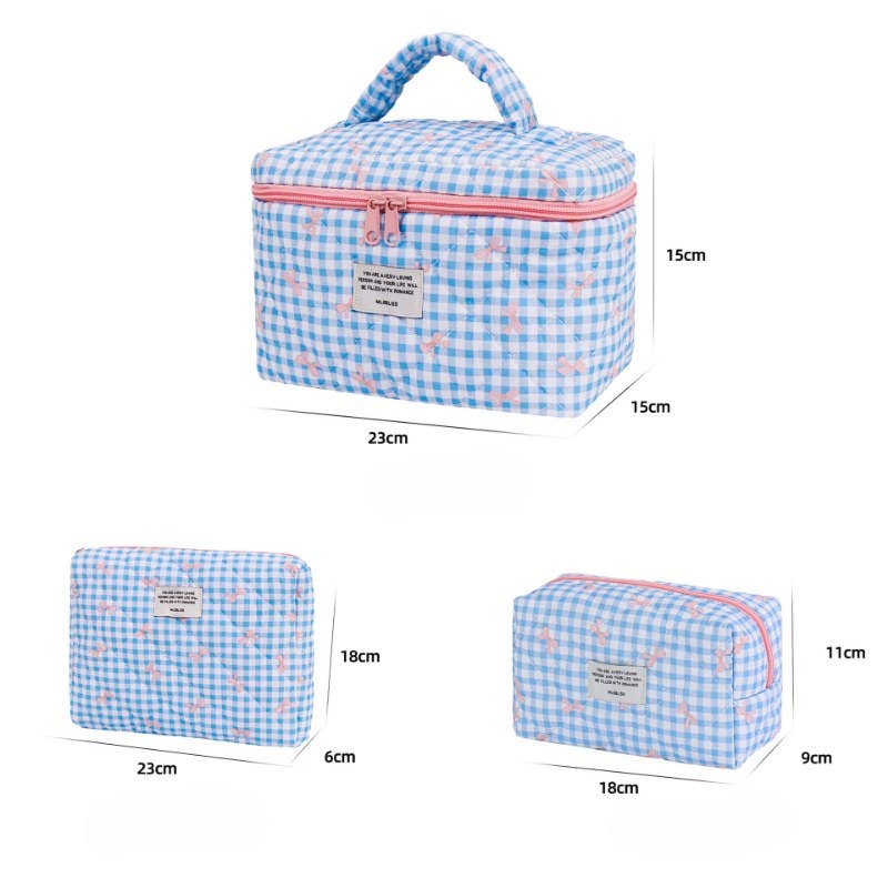 Sweet Color Block Plaid Bow Make Up Bag DPB2504
