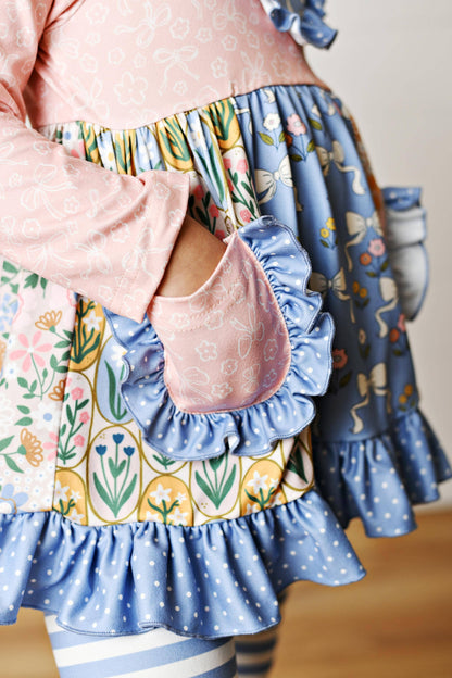Girls Lucy Blue Pink Bow Bell Fall Winter Pant Set