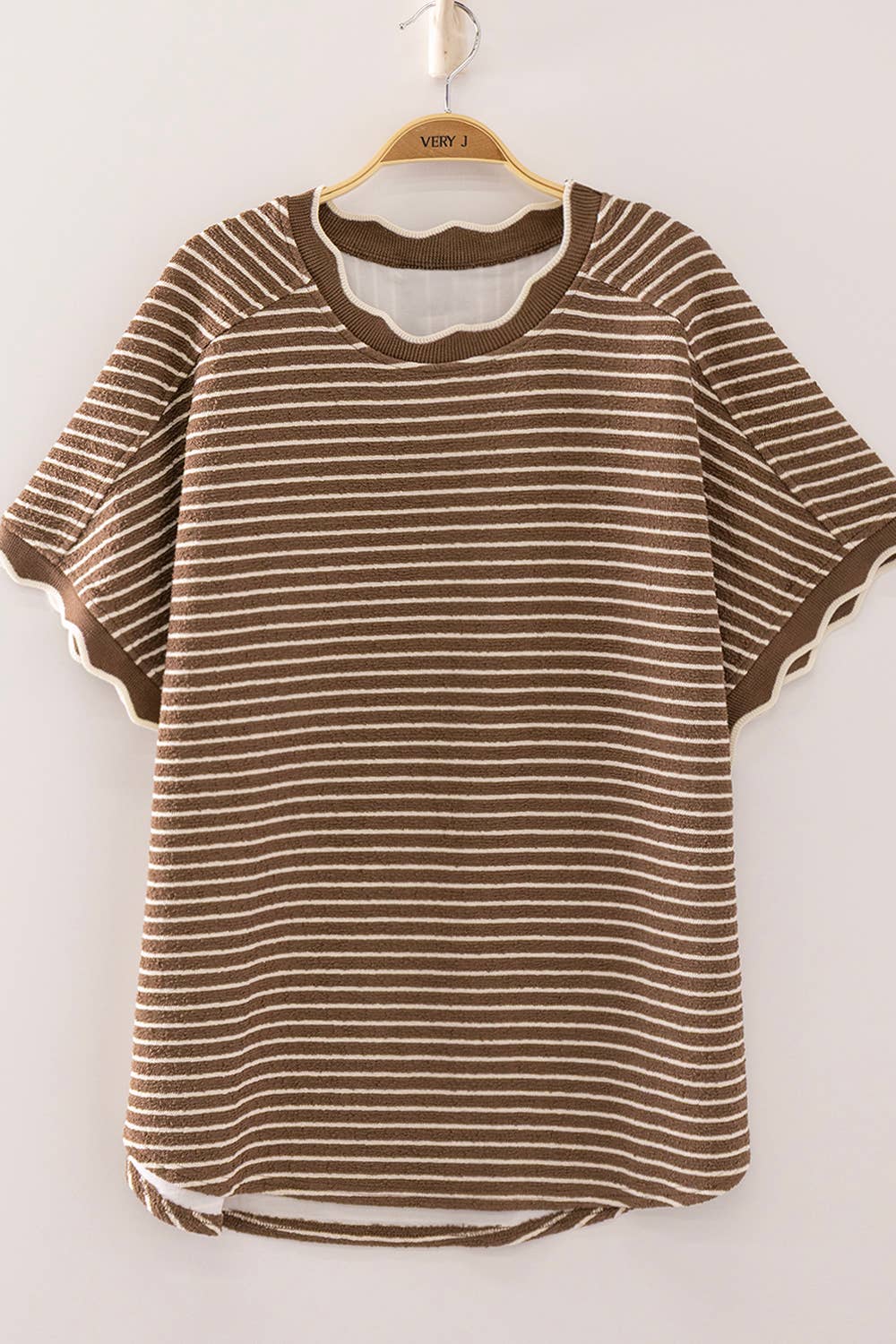 Scallop Trim Stripe Knit Top