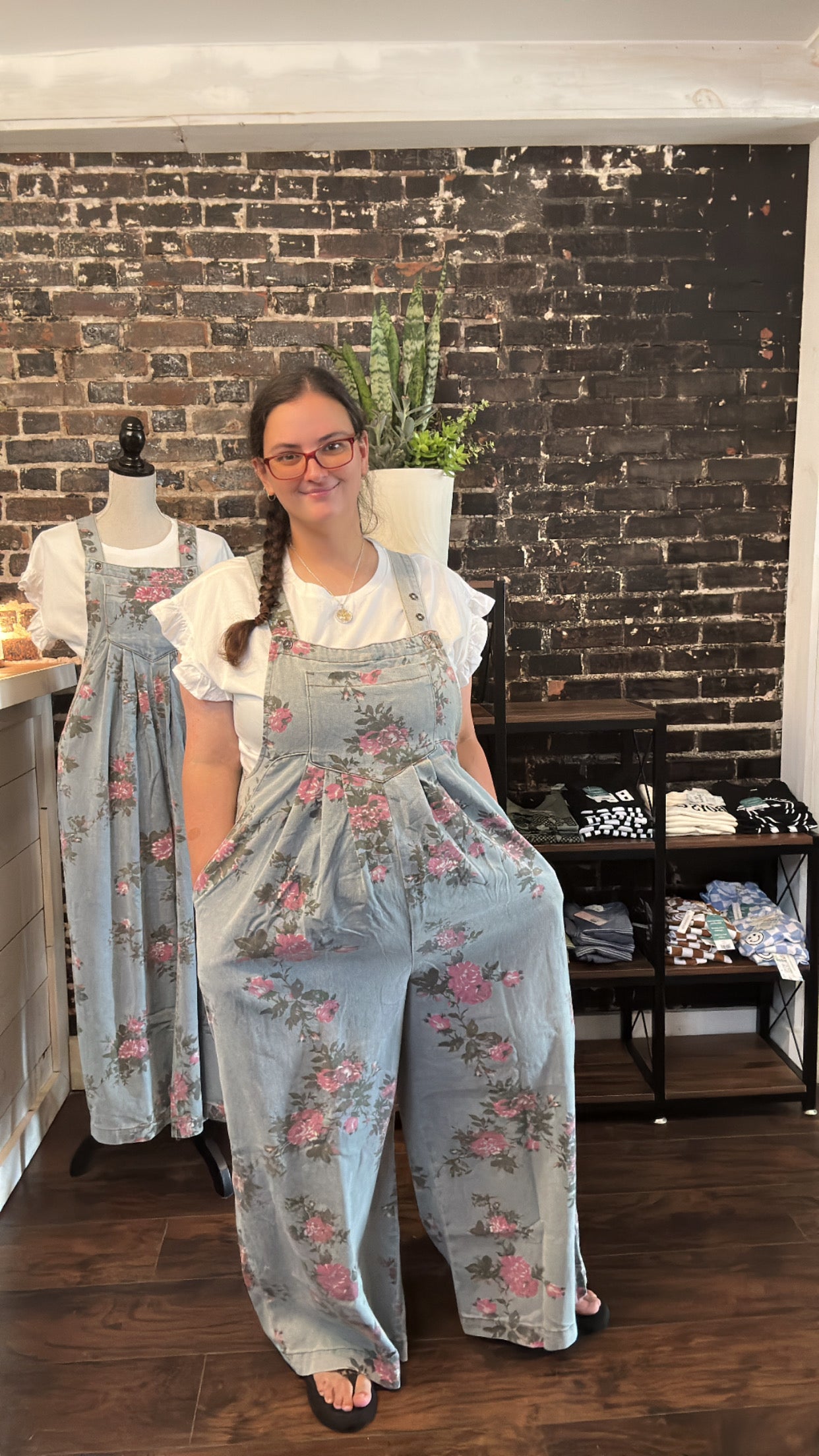 Beau Floral Print Pleated High Waist Wide Leg Denim Jumpsuit