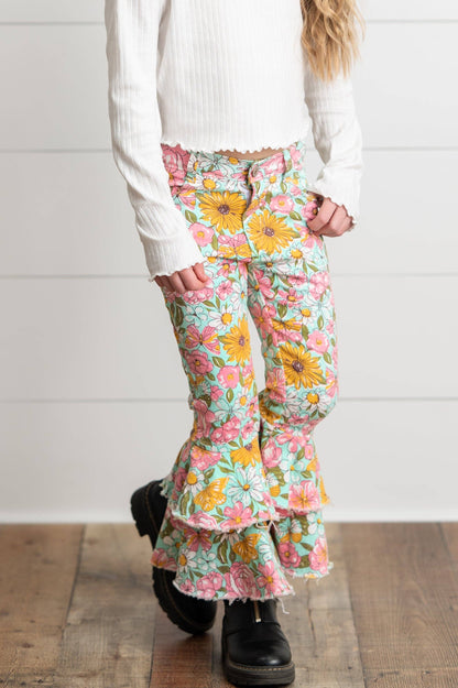 Flower Double Ruffle Denim Jeans