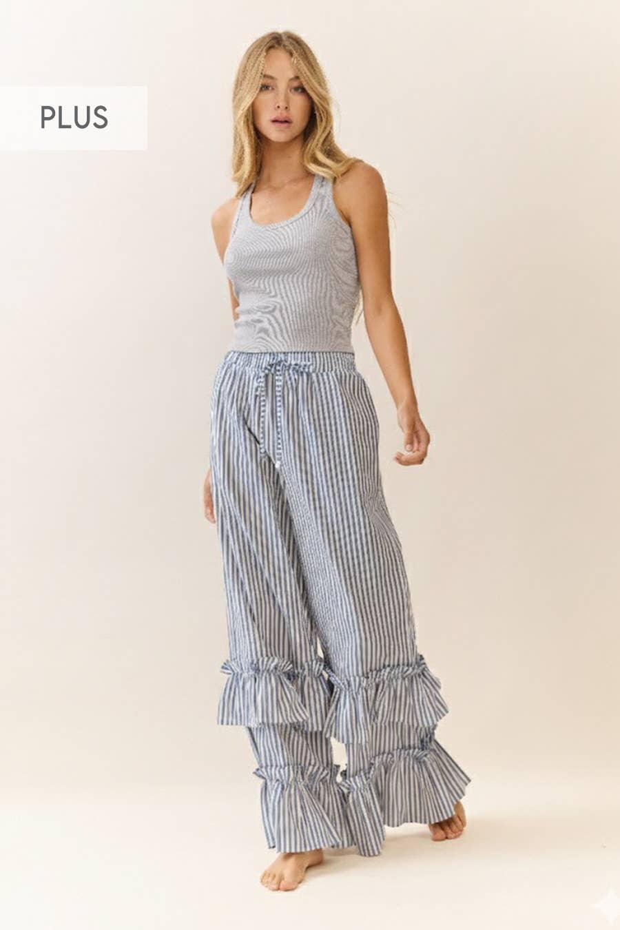 Plus Striped Pull-on Maxi Pants