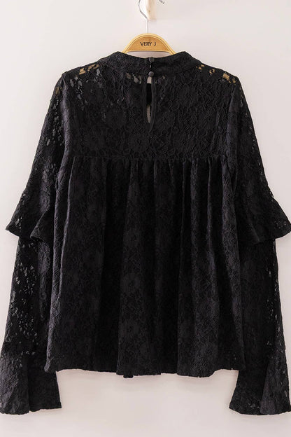 Lace Babydoll Mock Neck Top
