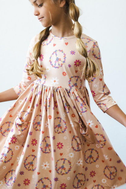 SALE Flower Child 3/4 Sleeve Pocket Twirl Dress