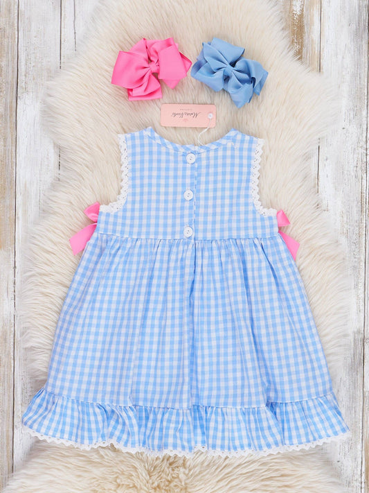 Gingham Embroidered Strawberries 100% Cotton Ruffle Dress