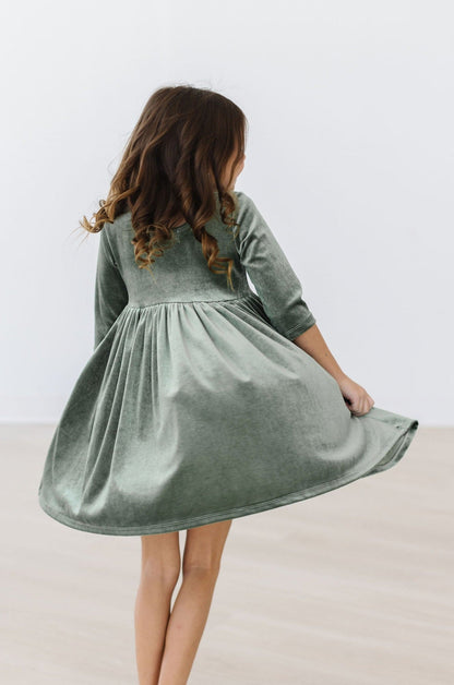 Sage Velvet Twirl Dress