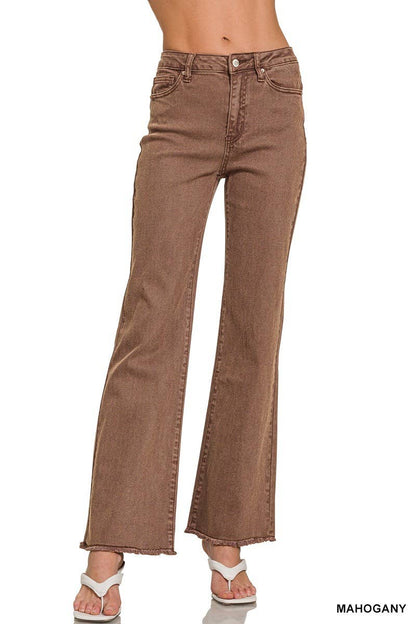 Acid Washed Frayed Cutoff Hem Straight Wide Pants
