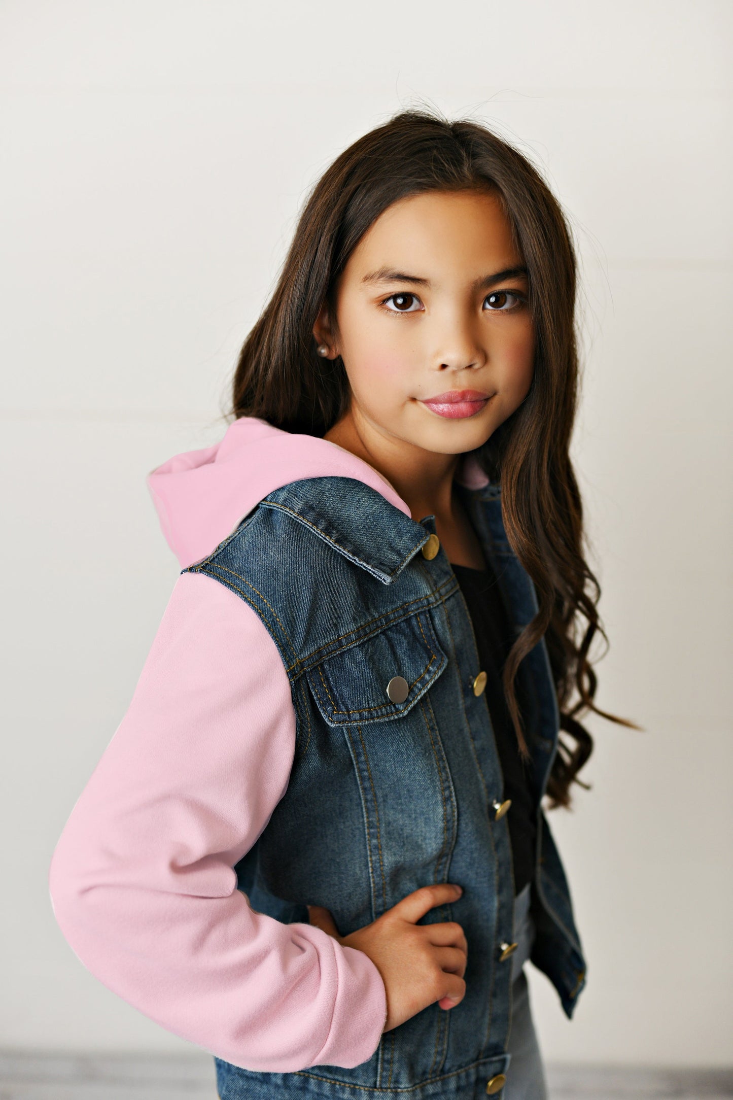 Pink Hooded Denim Jacket