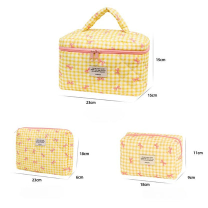 Sweet Color Block Plaid Bow Make Up Bag DPB2504