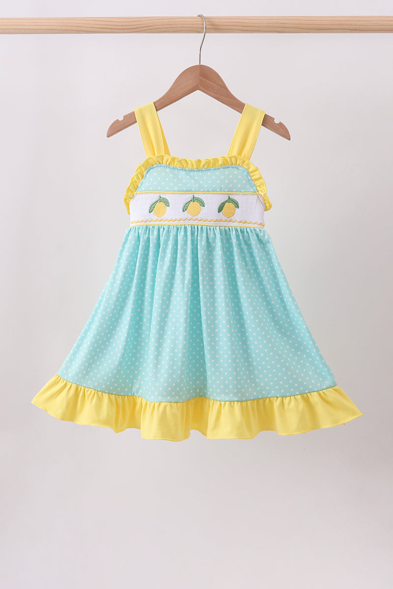 Summer lemon smocked ruffle dress