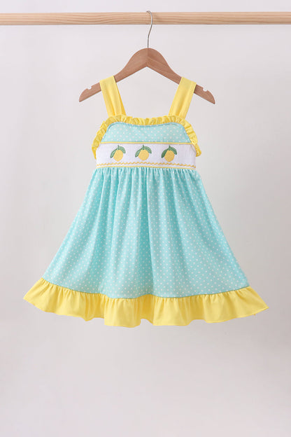 Summer lemon smocked ruffle dress