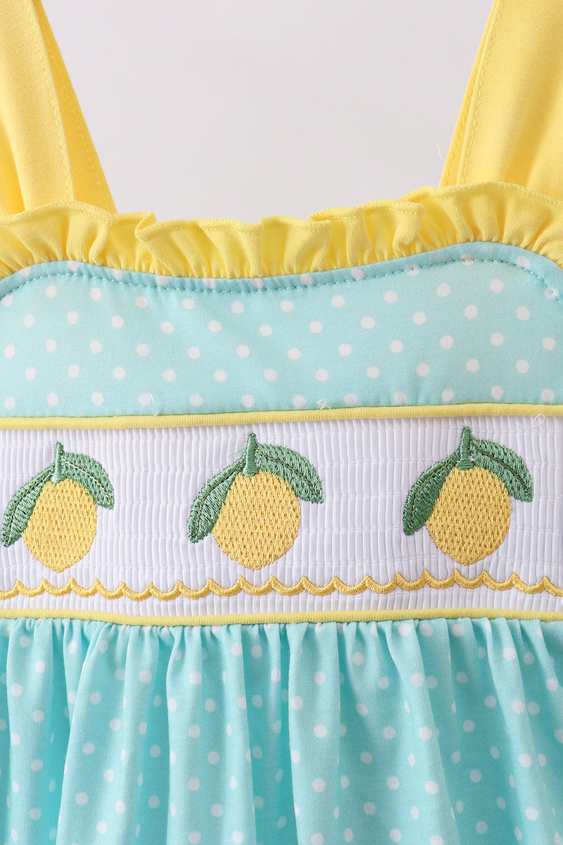 Summer lemon smocked ruffle dress