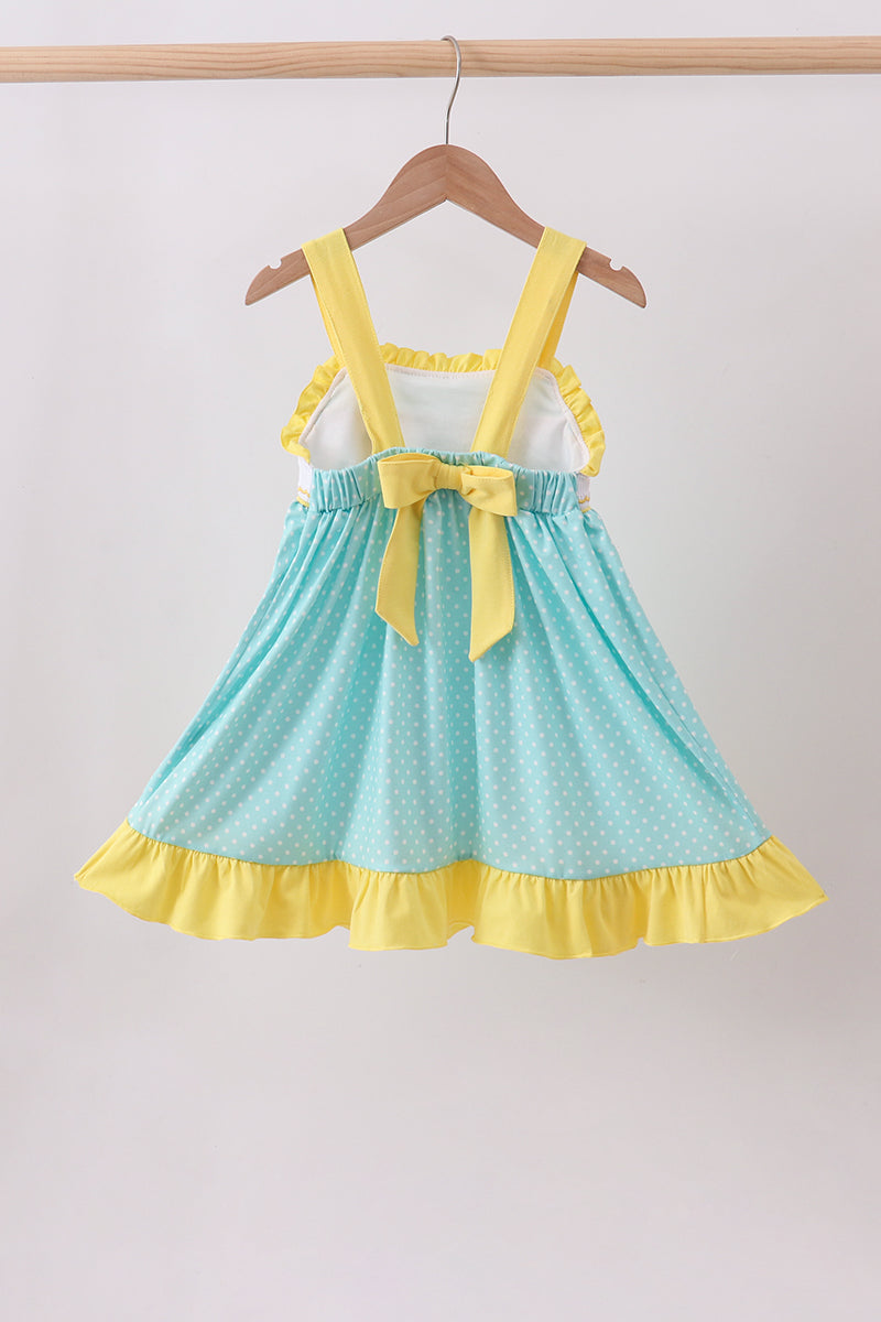 Summer lemon smocked ruffle dress