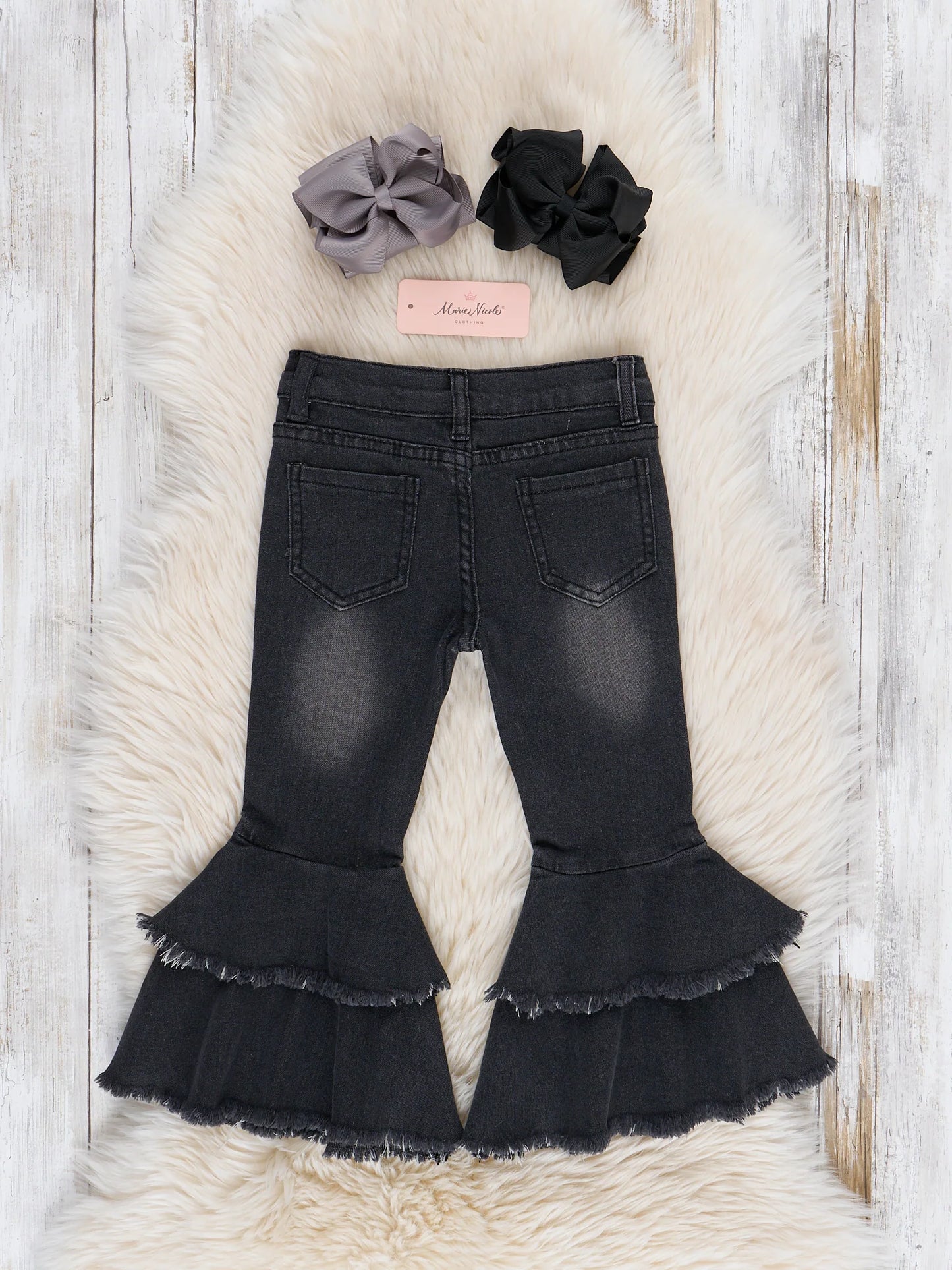 Black Tiered Denim Bell Bottoms