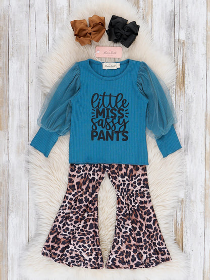 Blue & Leopard Sassy Pants Bell Bottoms Outfit